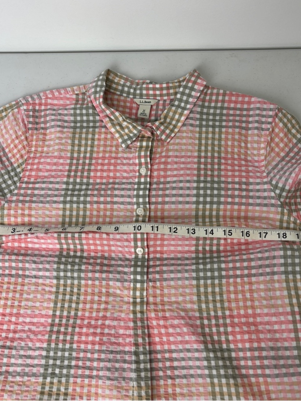 L.L. Bean Pastel Checked Half Button Seersucker Shirt - Picture 4 of 6